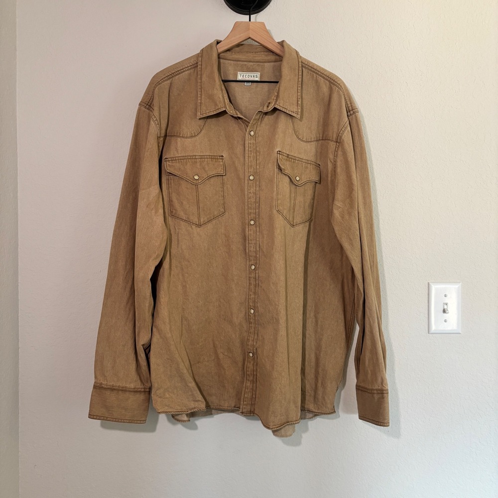 Tecovas Western Shirt XXXL 100% Cotton Pearl Snap Tan Cowboy Workwear Rugged